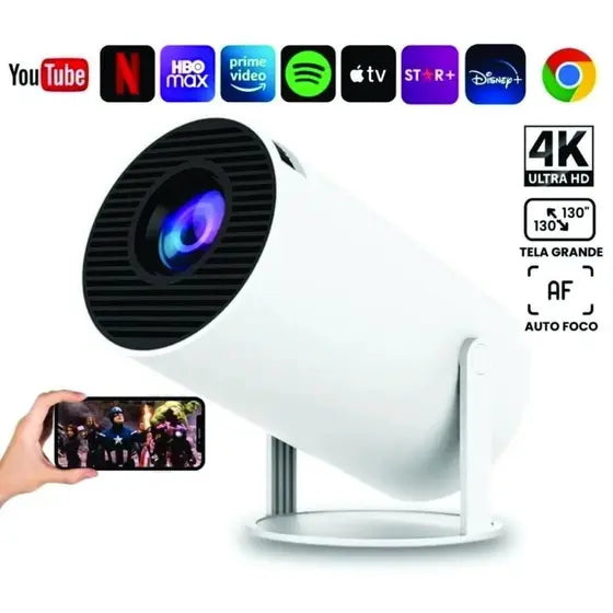 Mini Projetor Portátil Cinema 4K Full HD em Qualquer Lugar - Projete até 130 polegadas
